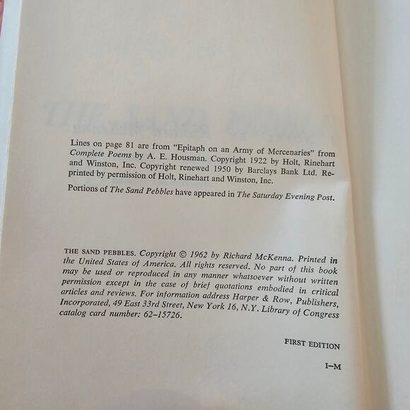 The Sand Pebbles Richard McKenna 1962 1st Edition Printing Hardcover Dust Jacket - Picture 6 of 6